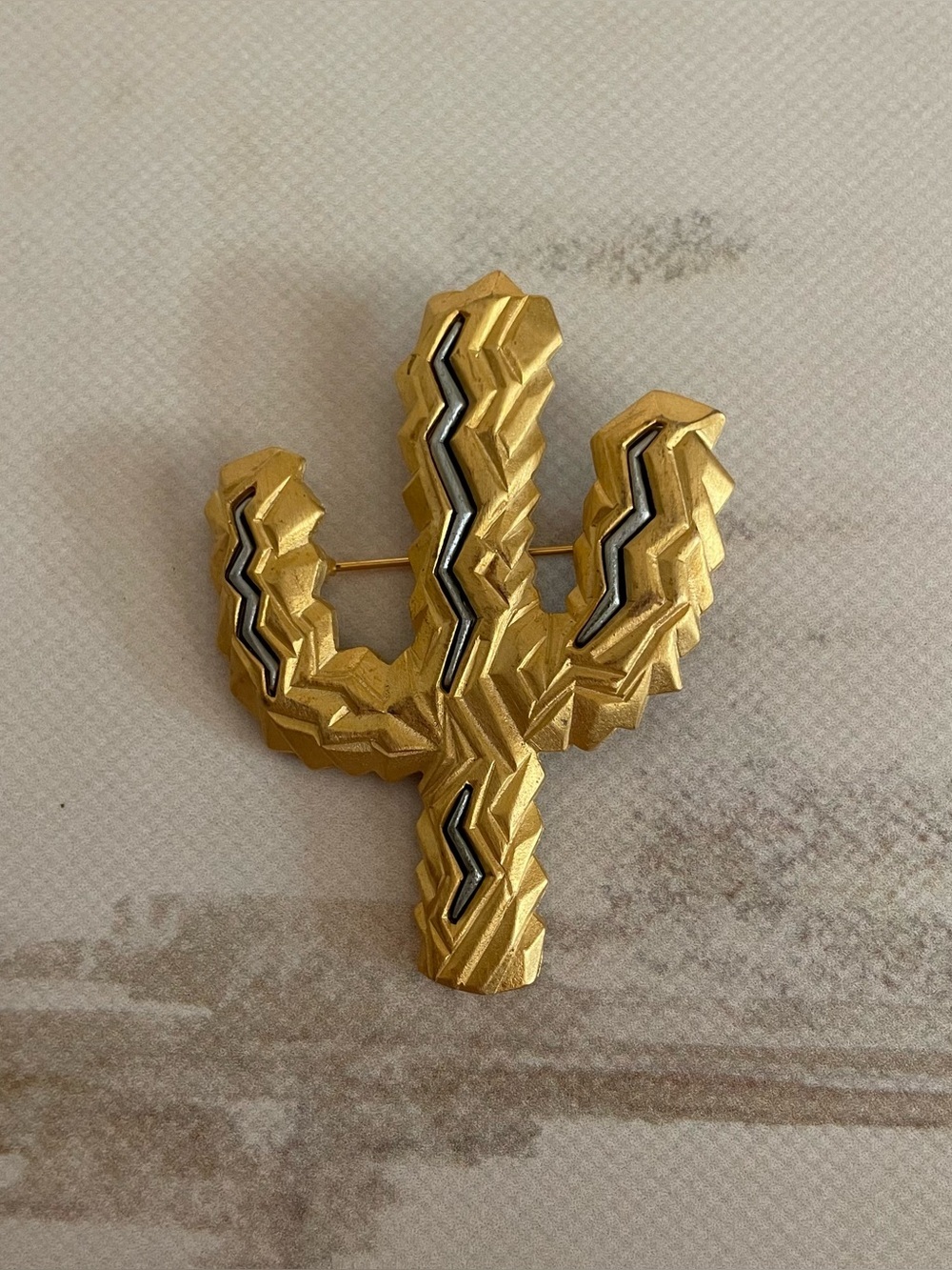 JJ Jonette J.J. & Co. Gold Cactus Brooch Western